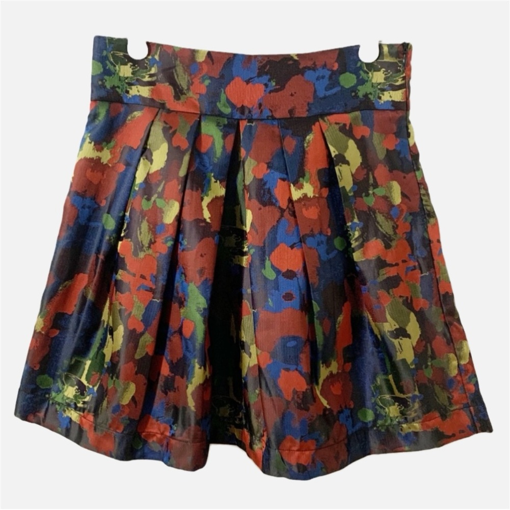 ForeverTwenty One Jewel Toned Floral Pattern Lined Pleated Mini Skirt Side Zip